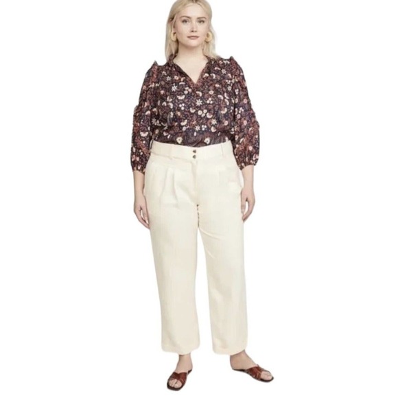 MARA HOFFMAN Liv Cream Linen Tencel Trouser Pant Womens Plus Size US 20 NWT $